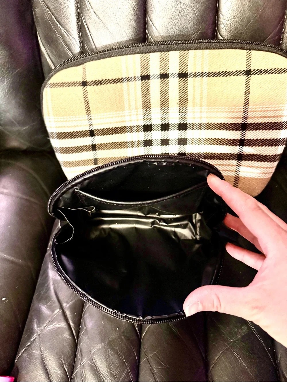 BEIS Beige Plaid Cosmetic Pouch Set
